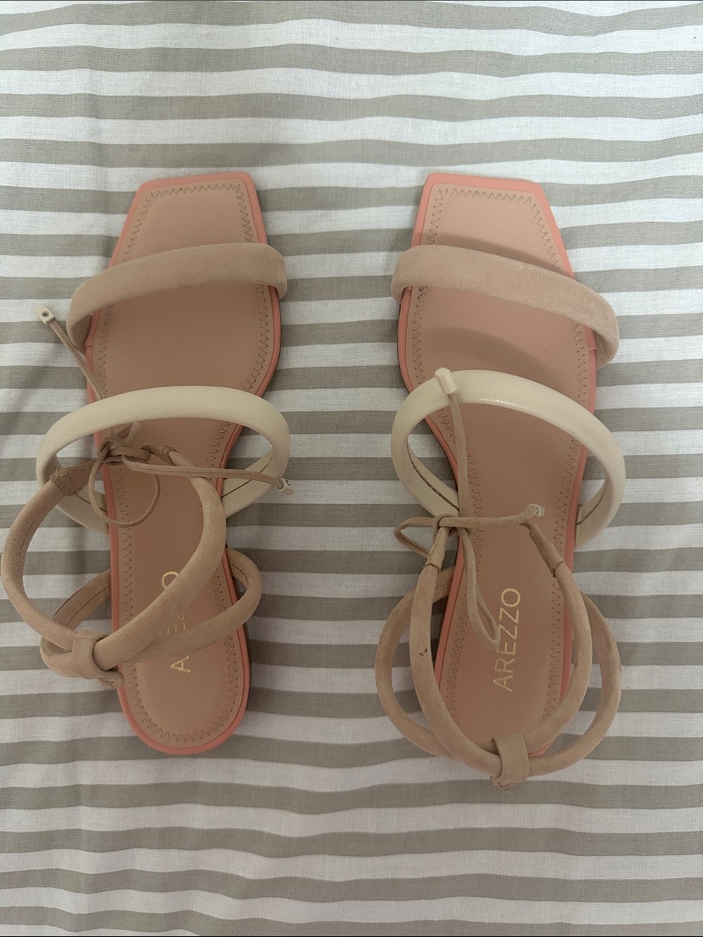 Arezzo Neutral Tie-Through Strappy Sandals in Beige
